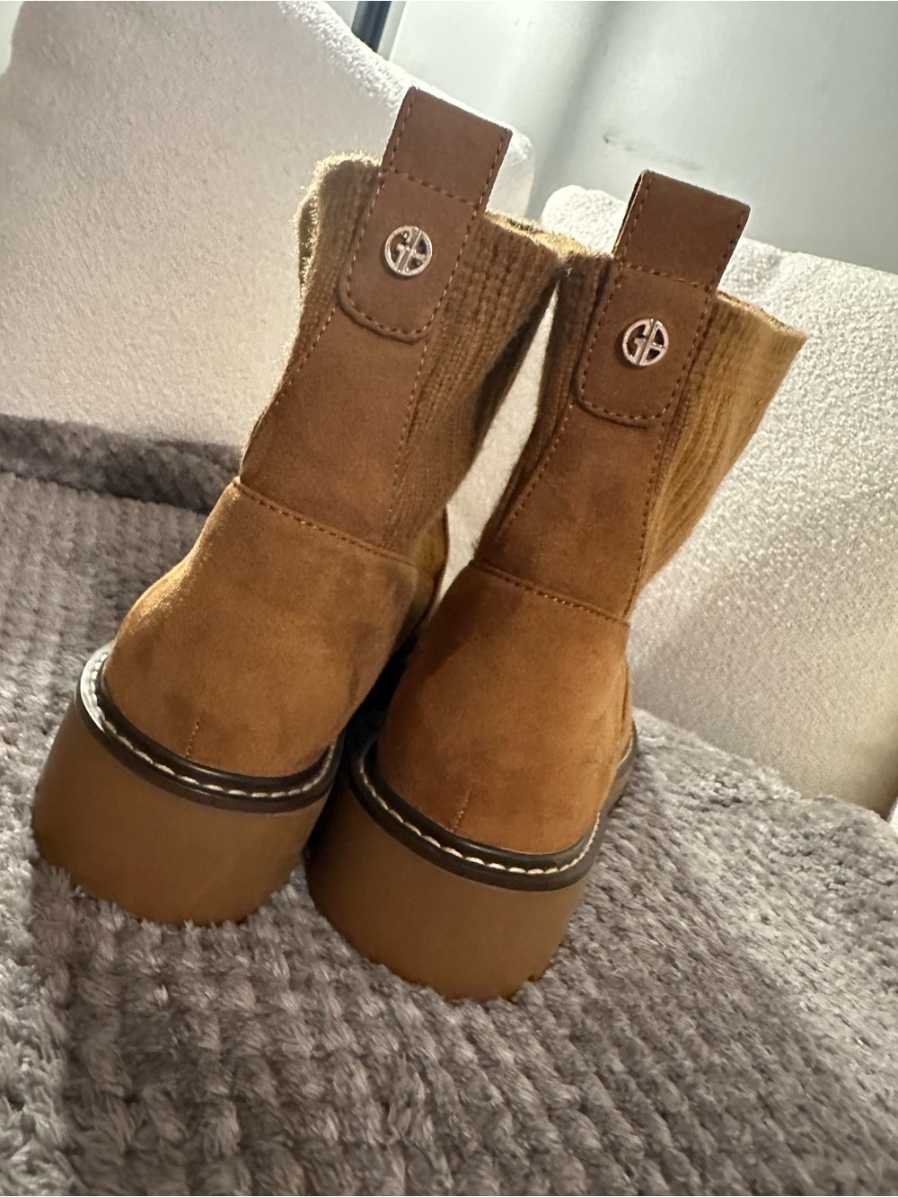 Gianni Bini Tan Suede Platform Ankle Boots